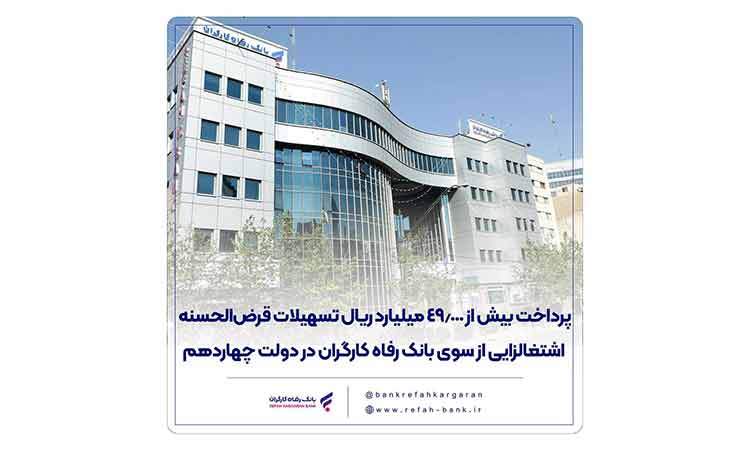 پرداخت بیش از 49.000 میلیارد ریال تسهیلات قرض‌الحسنه اشتغالزایی از سوی بانک رفاه کارگران در دولت چهاردهم